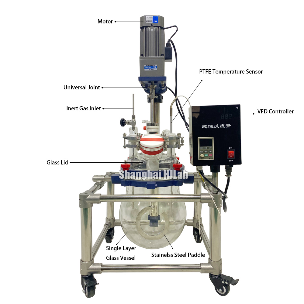 10L Single Layer Spherical Glass Reaction Vessel Reactor with Heating Jacket and Nitrogen-Gas-Inlet
