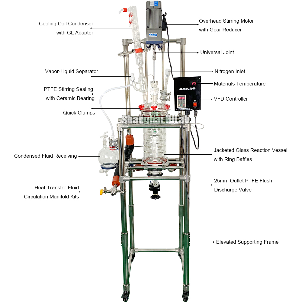Lab Scale Chemical Synthesis Reaction Jacketed Glass Reactor with Ring Baffles and Big Discharge Valve