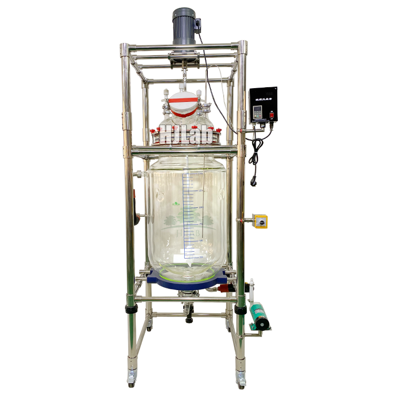 150L Chemical Synthesis Jacketed Glass Reactor Vessel with 150mm Solid Materials Feeding Openings and PTFE Spray Cleaning