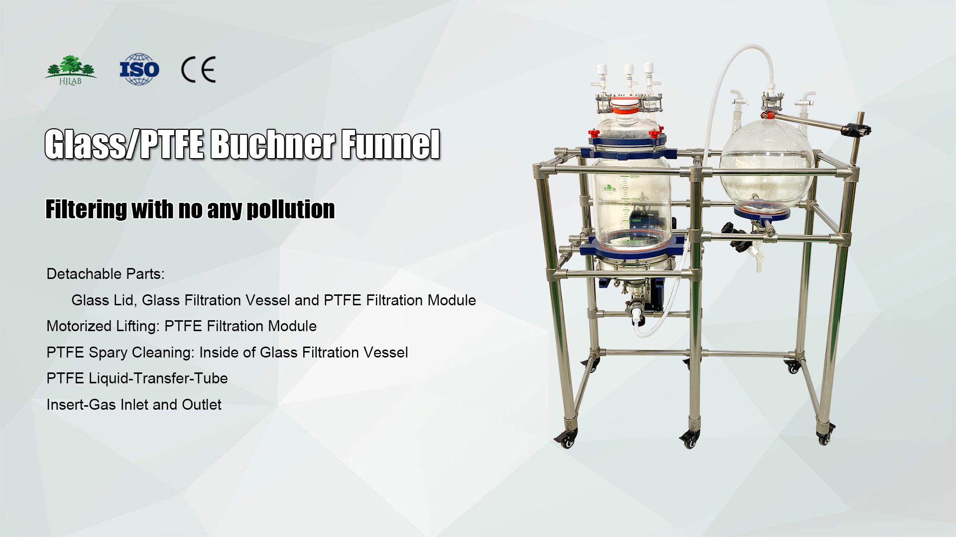 Glass PTFE Buchner Nutsche Filtering Funnel