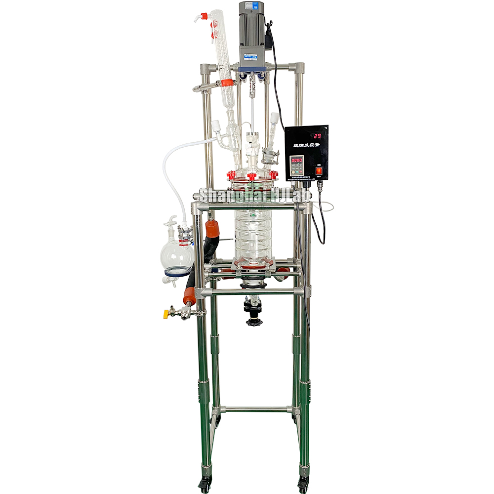 Lab Scale Chemical Synthesis Reaction Jacketed Glass Reactor with Ring Baffles and Big Discharge Valve