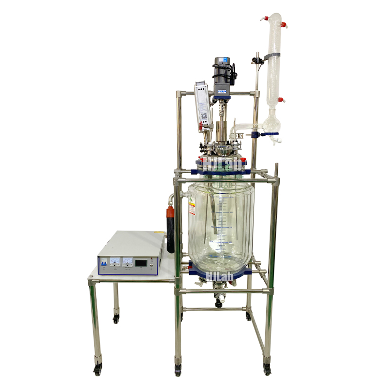 50L Triple Layers Double Jacketed Glass Reactor Vessel with Ultrasonic Integration and Magnetic Coupling Stirring Sealing