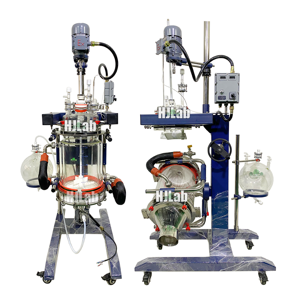 Agitated Nutsche Filtering Chemical Solid-Phase-Synthesis Jacketed Glass Reactor with Lifting and Tilting and Explosion Proof Design