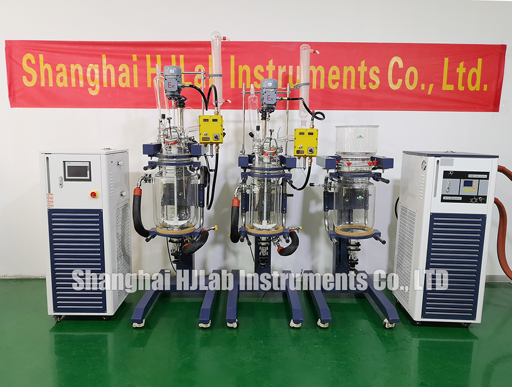 Lifting Tilting Jacketed Glass Reactor with Dual Stages Condenser without Bottom Discharge Valve