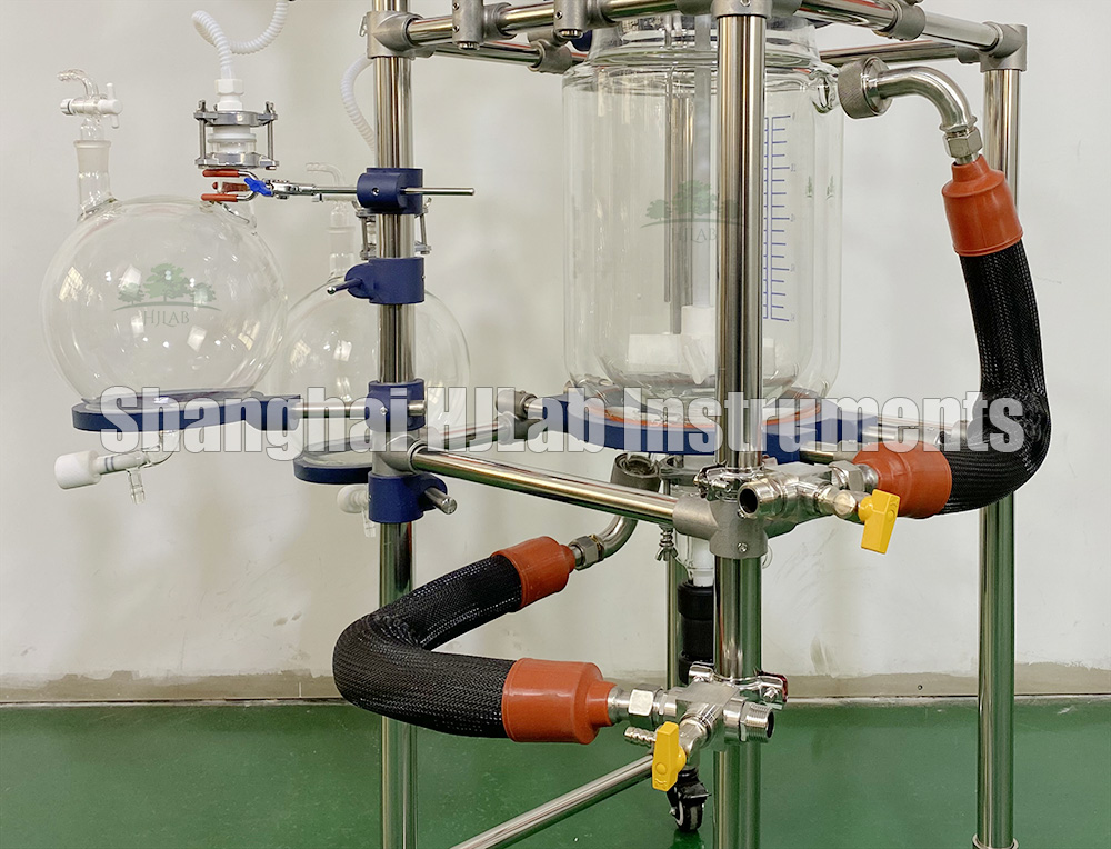 Chemical Jacketed Glass Reactor with Distillation Evaporation Condenser Column and Dual Receiving Flask