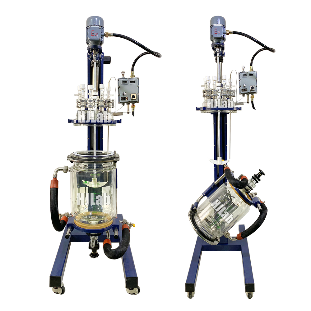Lab Chemical Jacketed Glass Reactor with Automatic Motorized Lifting and Manual Tilting and Explosion Proof Design