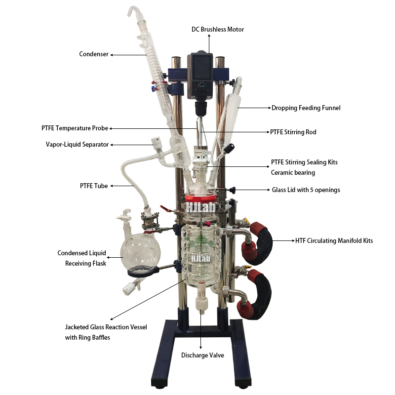 Lab Chemical Benchtop Jacketed Double Layer Glass Reactor with 300ml 500ml 1L 2L 3L 5L Capacity