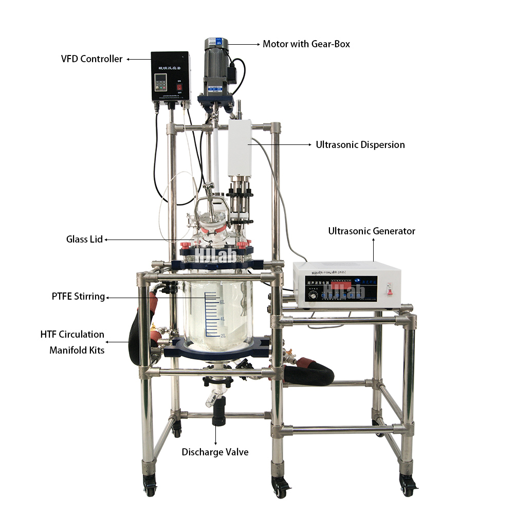 Ultrasonic Dispersion Jacketed Glass Reactor Reaction Vessel with Double Layer Borosilicate Glass