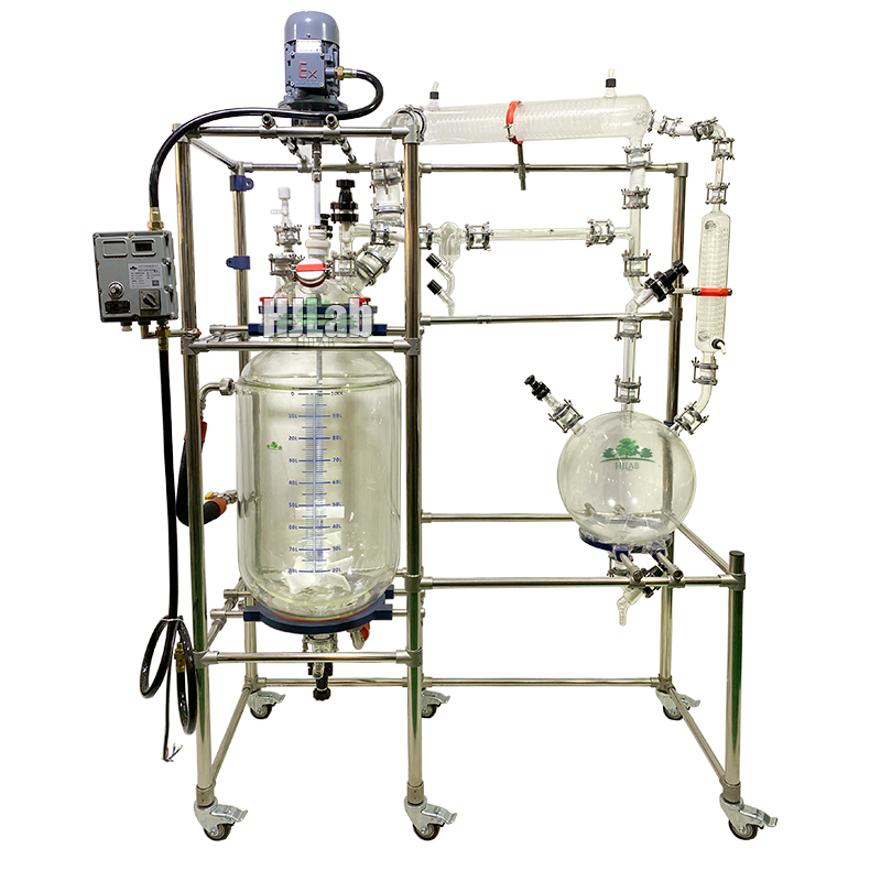 Pilot Plant Chemical Synthesis 100L Explosion Proof Jacketed GLass Reactor with no liquid-flooding phenomenon during distillation evaporation