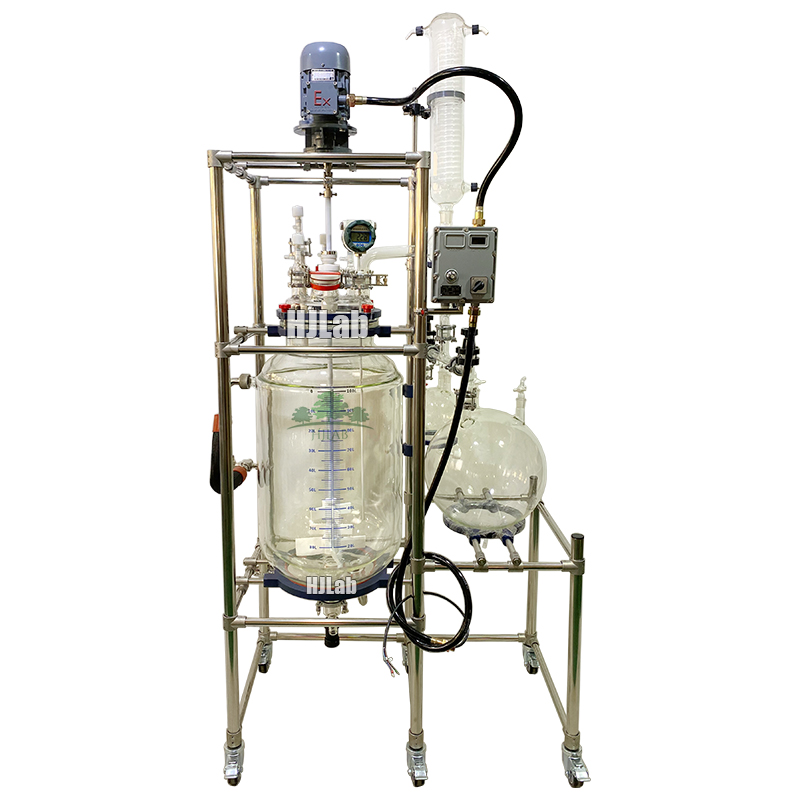 100L Chemical Synthesis Jacketed Glass Reactor Vessel with Explosion Proof Design and Dual Condensed Receiving Flasks