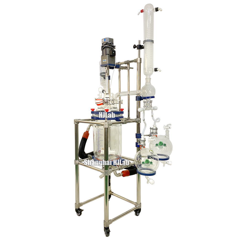 Chemical Jacketed Glass Reactor with Distillation Evaporation Condenser Column and Dual Receiving Flask