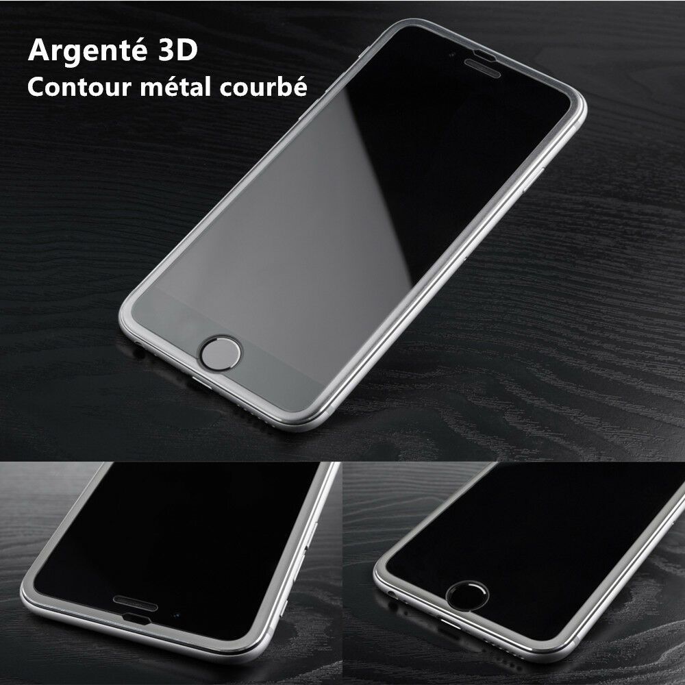 iPhone 6s Plus/6 Plus Film Protection Ecran Verre Trempé Intégral avec Bord Métal Argenté