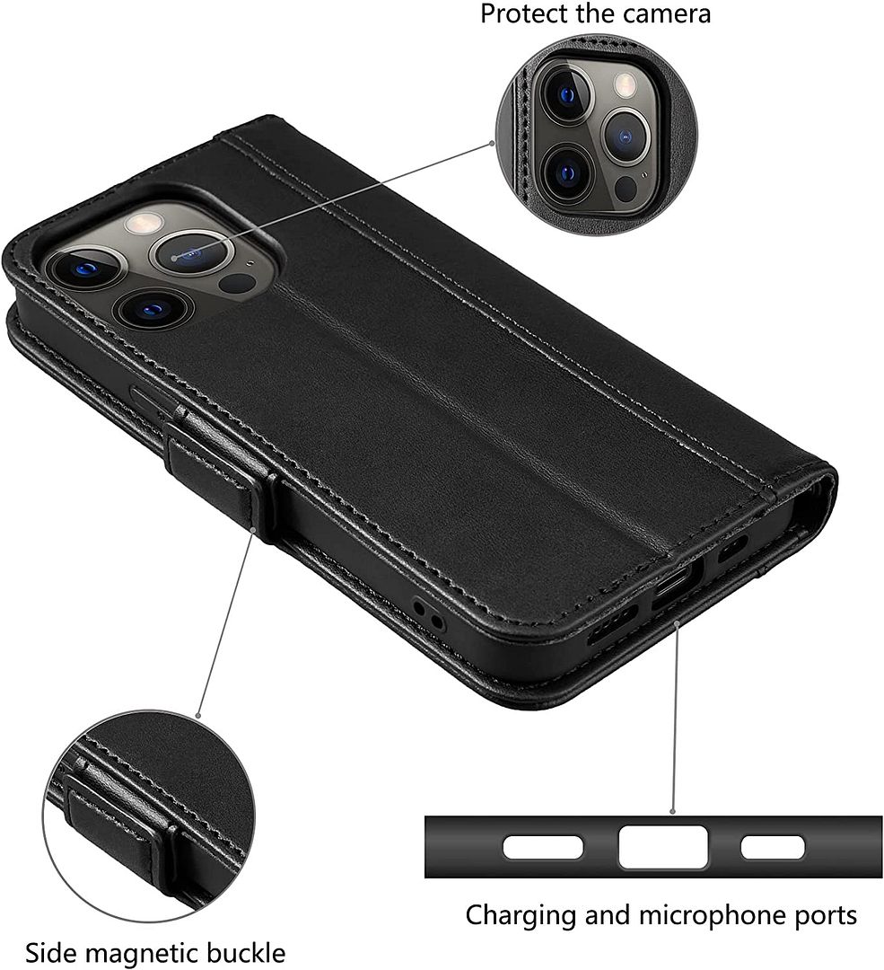 Coque iPhone 13 Pro Portefeuille Rabat Effet Cuir Noir