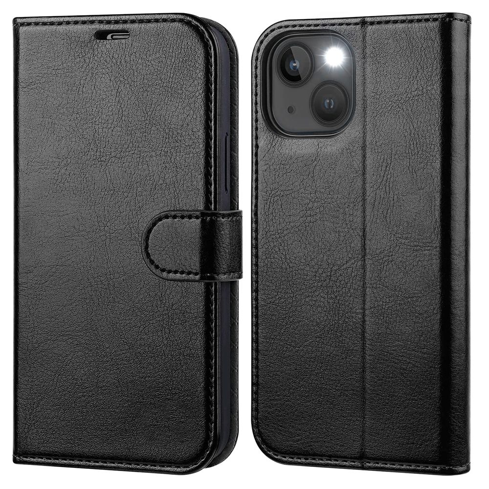 Coque iPhone 13 Portefeuille Effet Cuir Noir