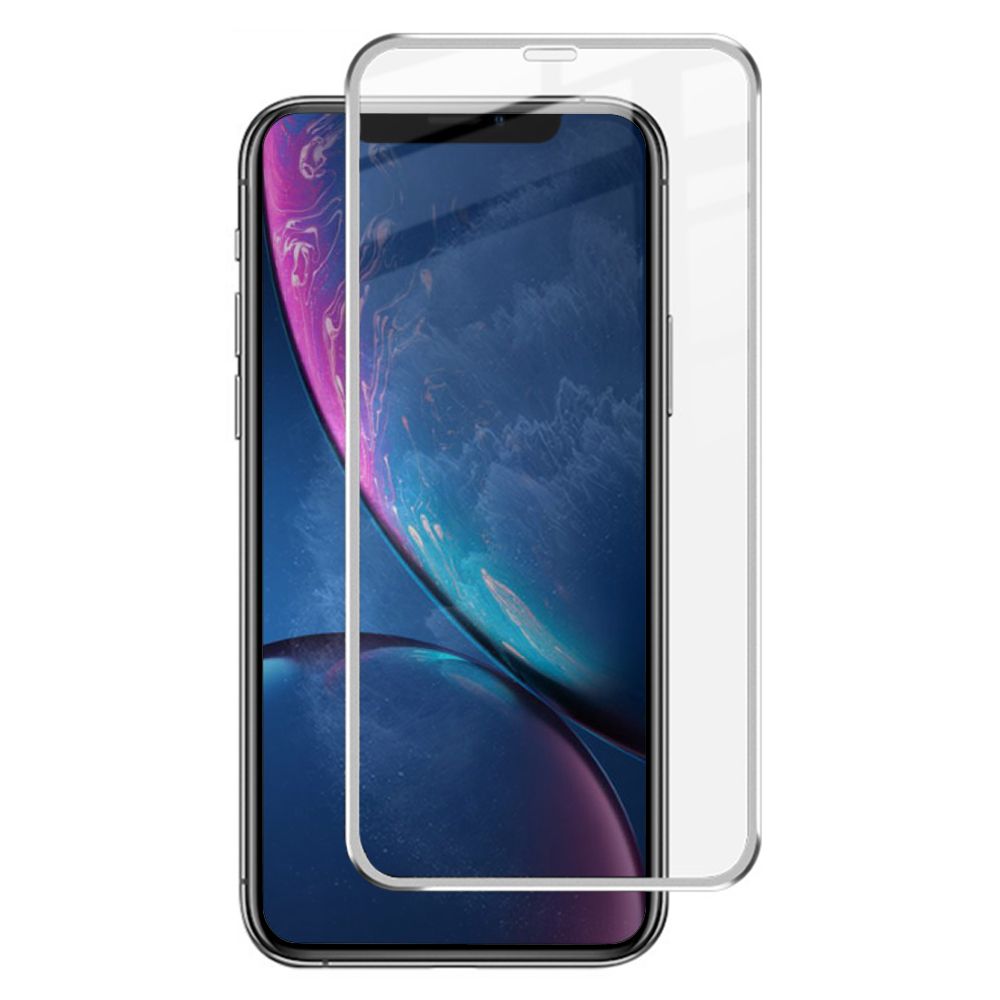 iPhone 11 Film Protection Ecran Verre Trempé Intégral avec Bord Métal Argenté