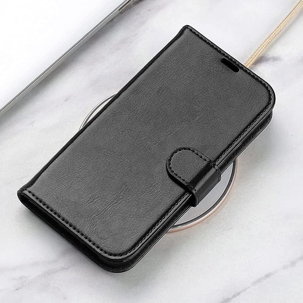 Coque iPhone 13 Portefeuille Effet Cuir Noir