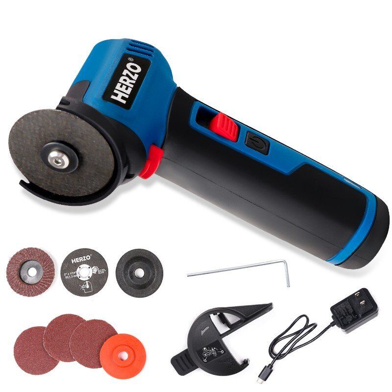 HERZO Mini Angle Grinder Cordless 2 inch, 7.2V Lithium Brushless Grinder  Tool for Cutting, Grinding