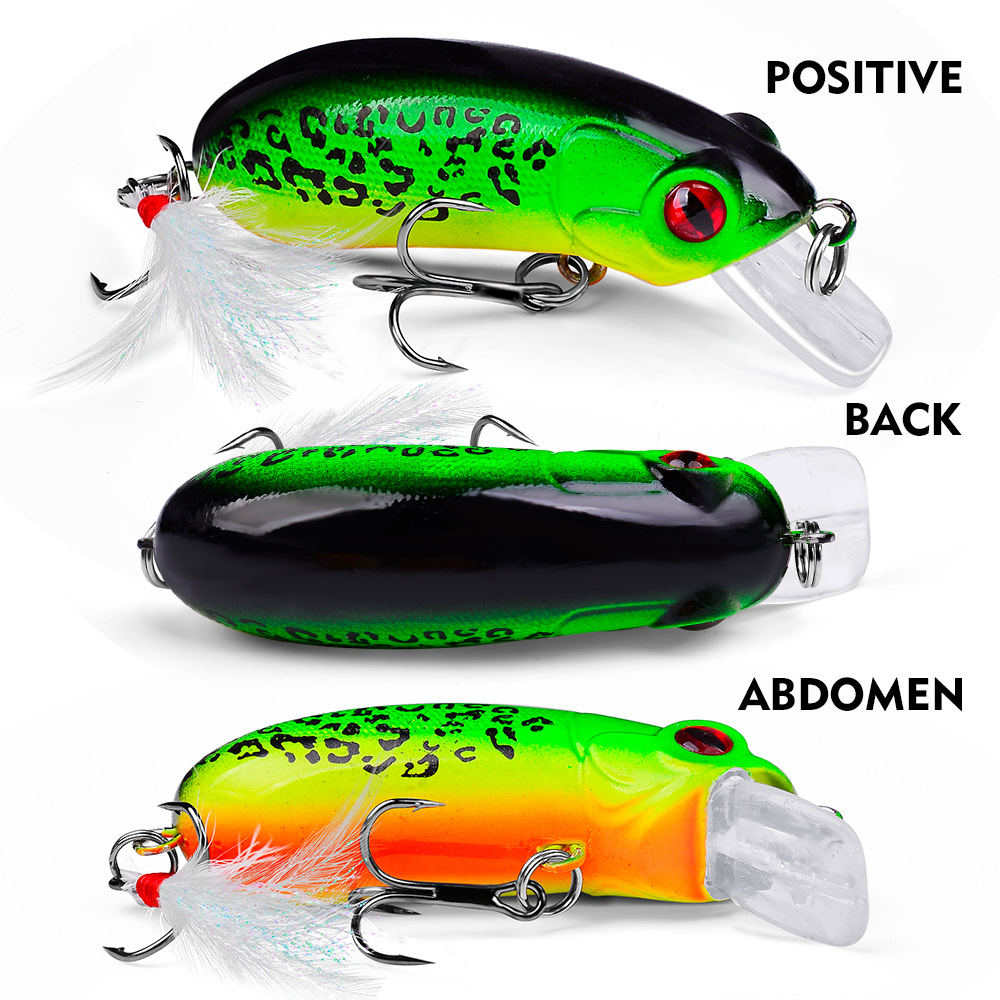 FREE FISHER 9pcs Fishing Crank Lure Mini Minnows 10g/62mm Fishing Hard Baits Floating Popper Artificial Bright Color with Feather Treble Hooks