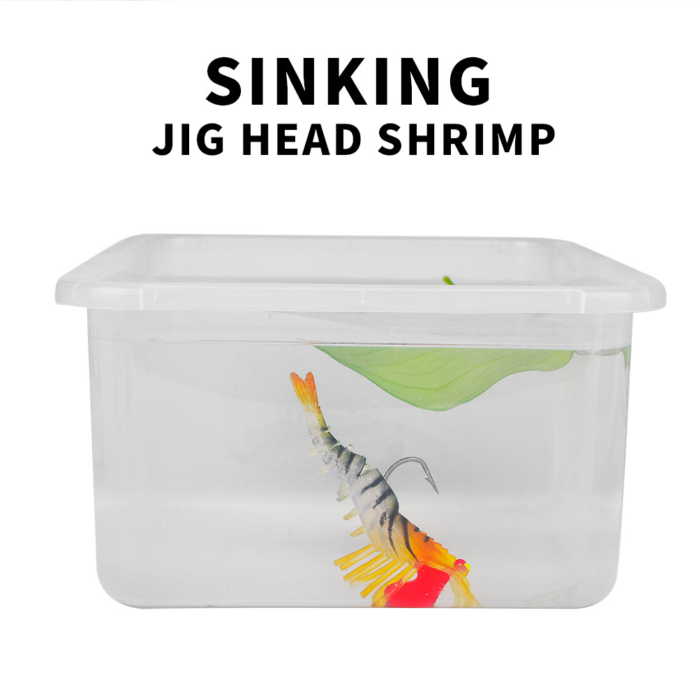FREE FISHER 5pcs Fishing Soft Prawn with Luminous Eyes Shrimp Baits 6g/13g/19g Bionic Lures Jig Head Sinking Swimbait Jigging Hook Wobbler
