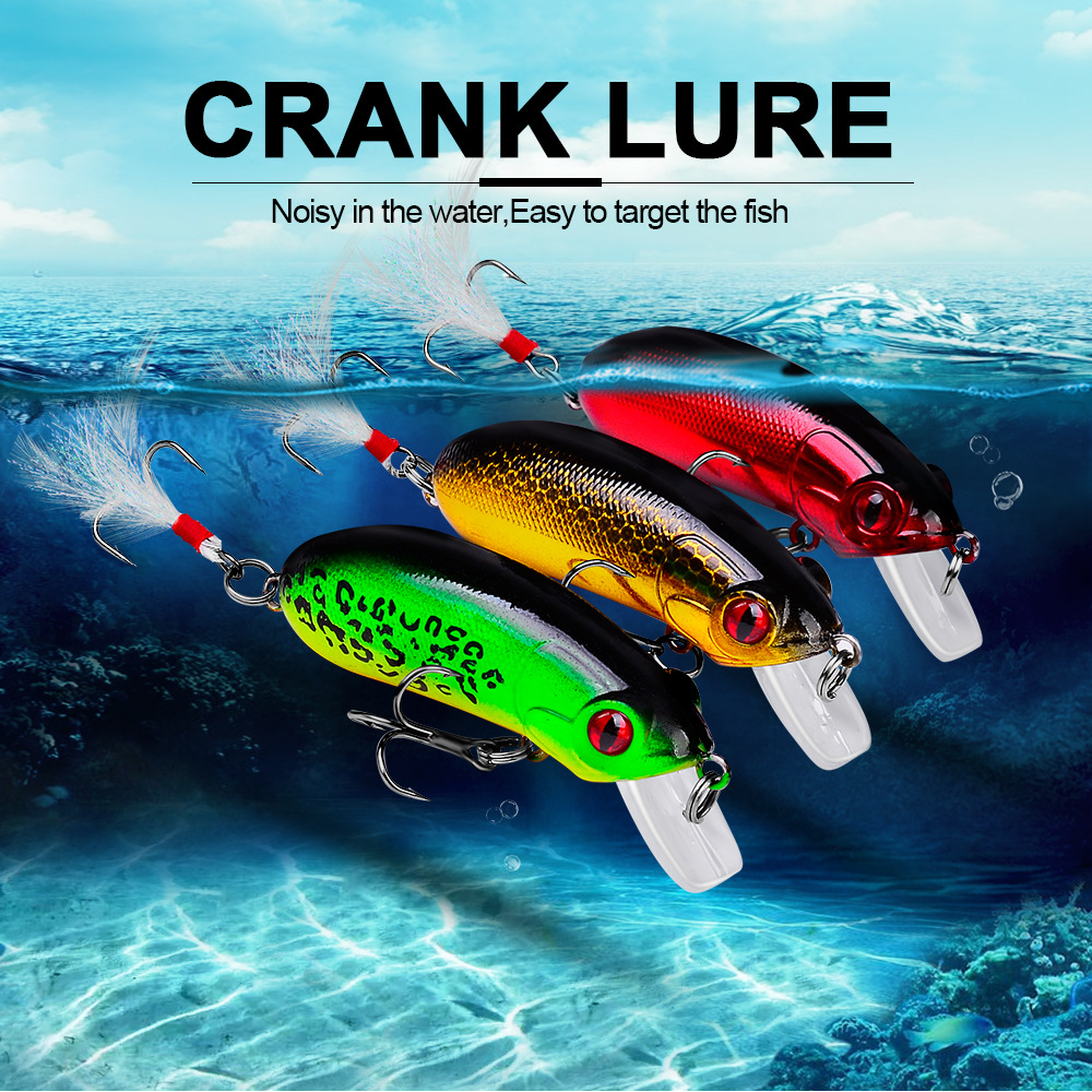 FREE FISHER 9pcs Fishing Crank Lure Mini Minnows 10g/62mm Fishing Hard Baits Floating Popper Artificial Bright Color with Feather Treble Hooks