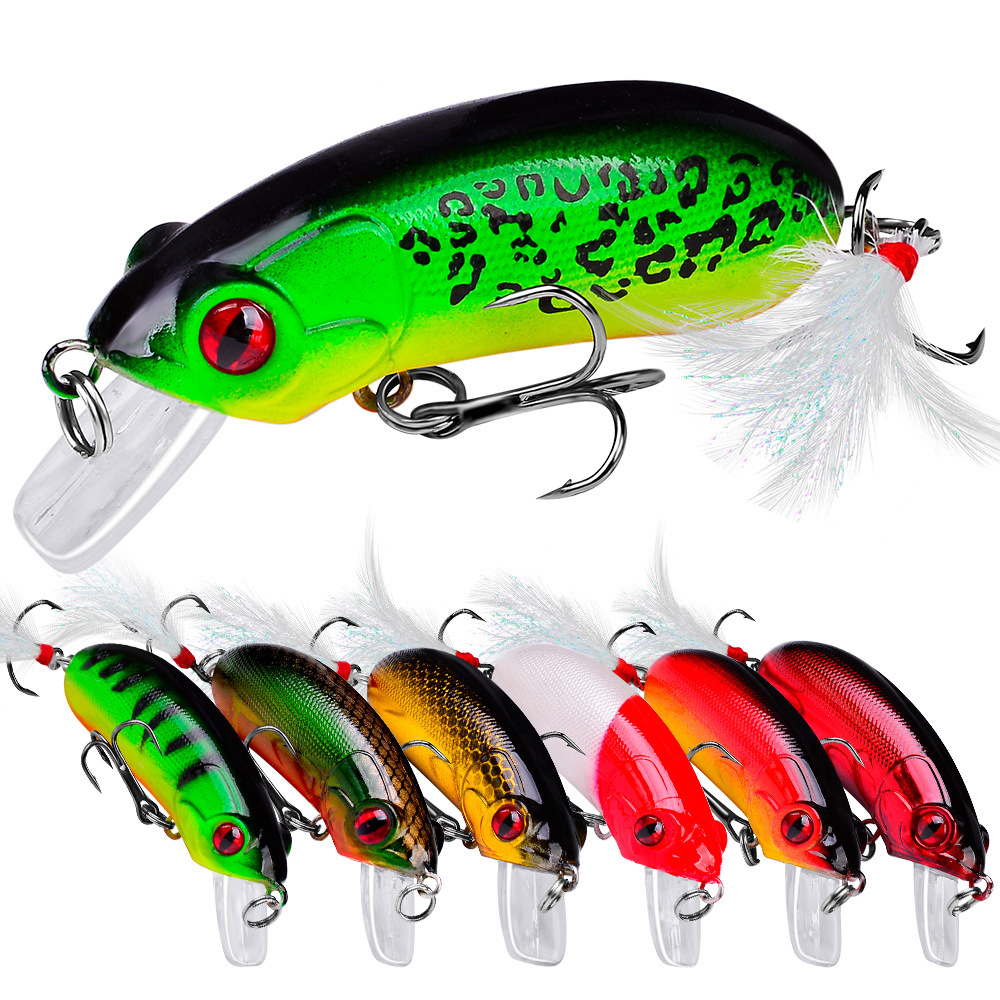 FREE FISHER 9pcs Fishing Crank Lure Mini Minnows 10g/62mm Fishing Hard Baits Floating Popper Artificial Bright Color with Feather Treble Hooks
