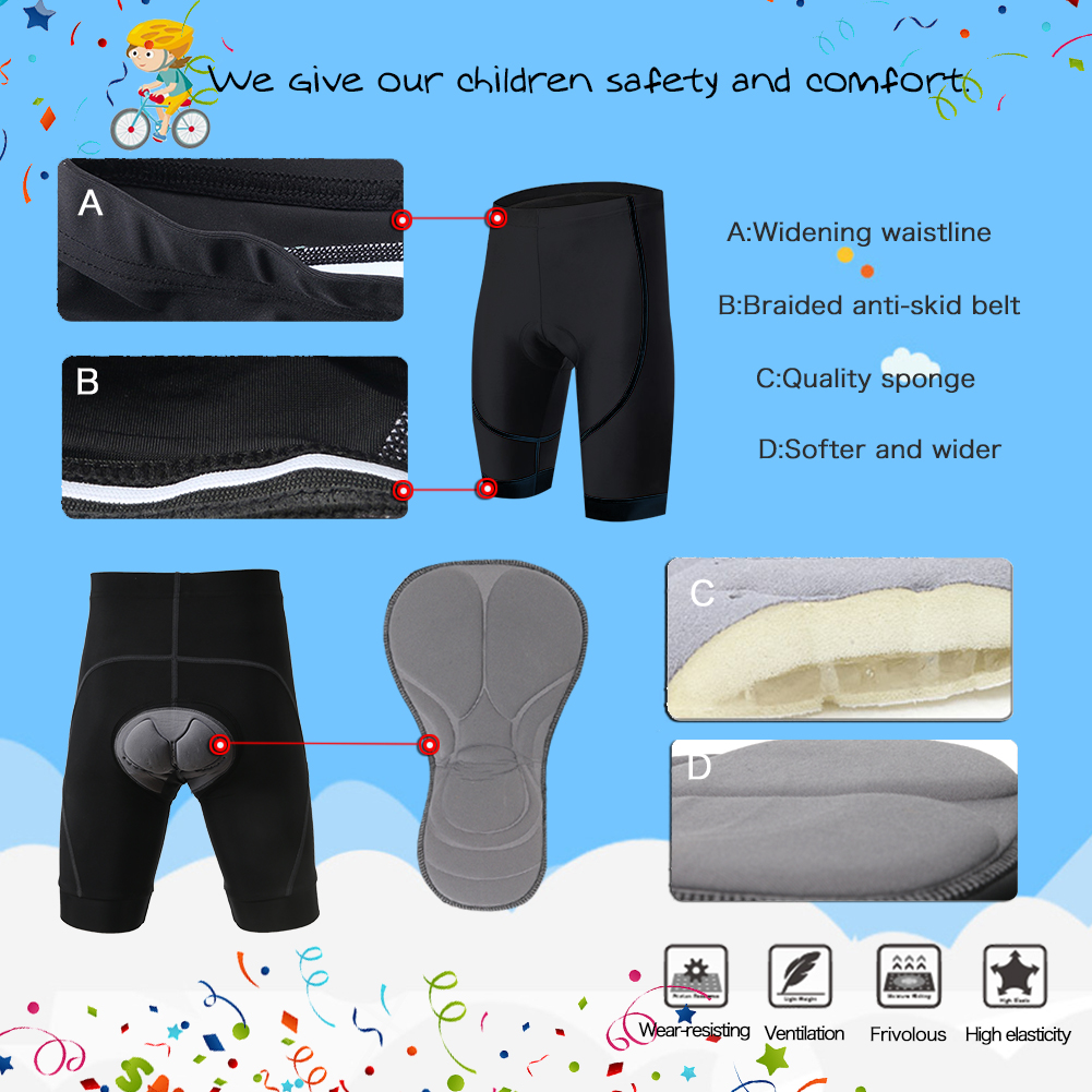 FREE FISHER Boys Cycling Shorts with 3D Silicone Cushion Children Short Pants High-elastic Tight Bike Riding Boxer Trunks Girls Bicycle Wear