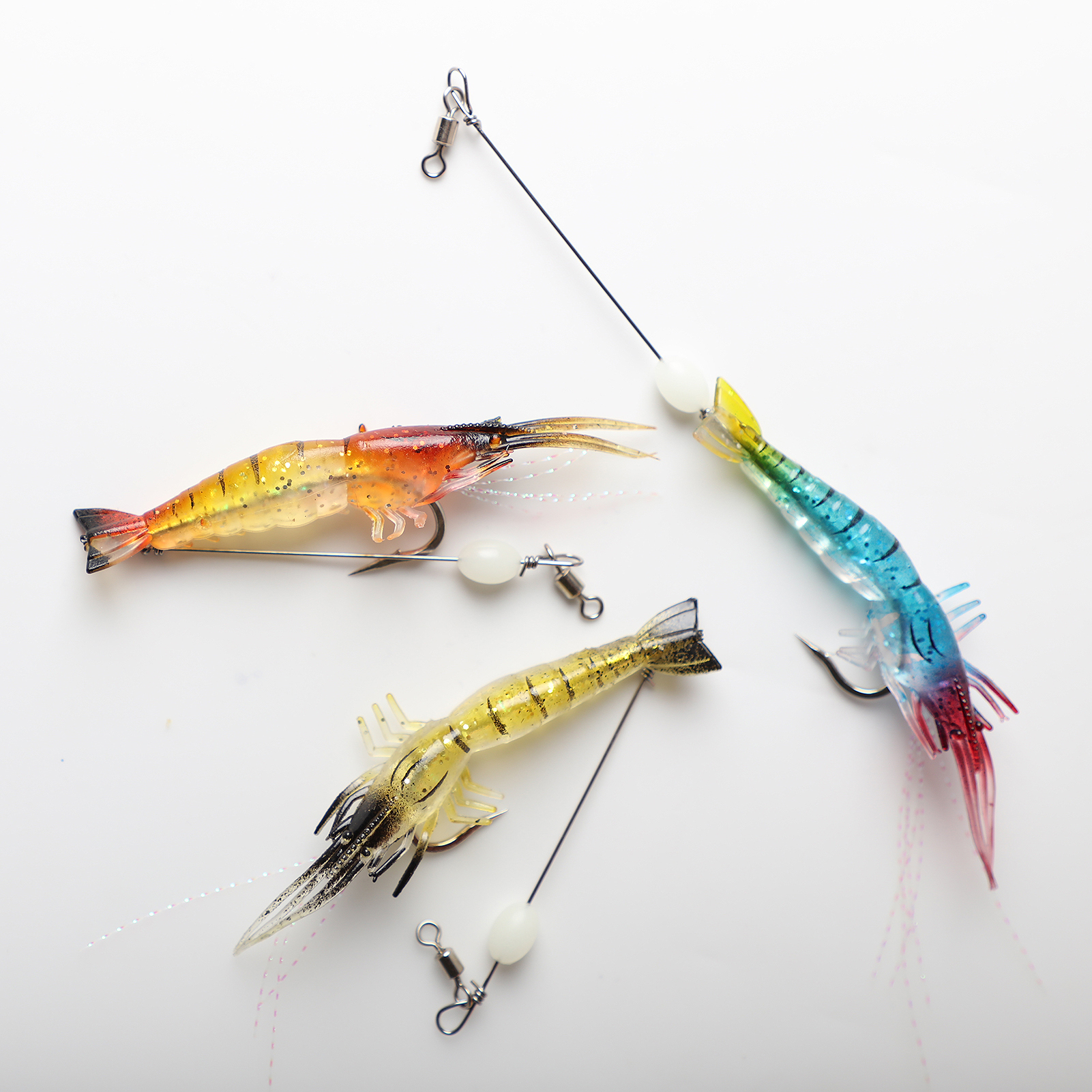 FREE FISHER Fishing Baits 15Pcs Soft Shrimp Lures 9cm 5.5g Luminous Artificial Baits Silicone with Single Hook Swivel Bead Anzois Rigs