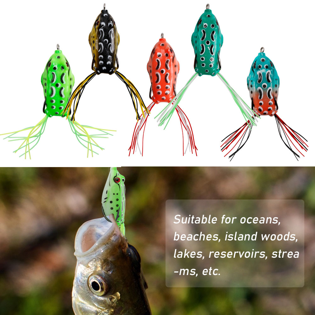 FREE FISHER 5pcs Bionic Thunder Frogs Set 5g/8g/12g Fishing Soft Frogs with Double Hook 3D Lifelike Eye Tail Whiskers Fishing Tackle Box