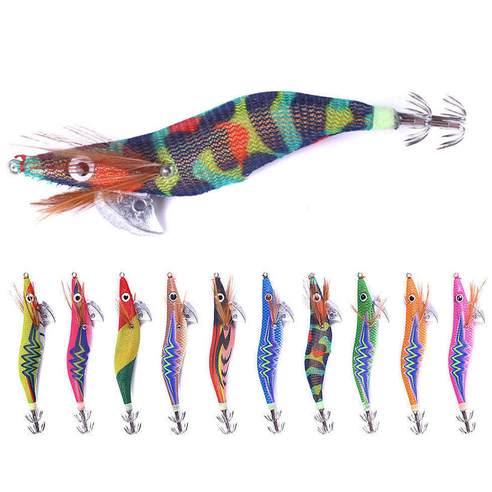 FREE FISHER Hard Bait Fishing Octopus Lure 25#*3.0# Lead Fishing Squid Jig Hook Wooden Shrimp Artificial Fishlure Luminous Cuttlefish Shrimp for Sea Fishing