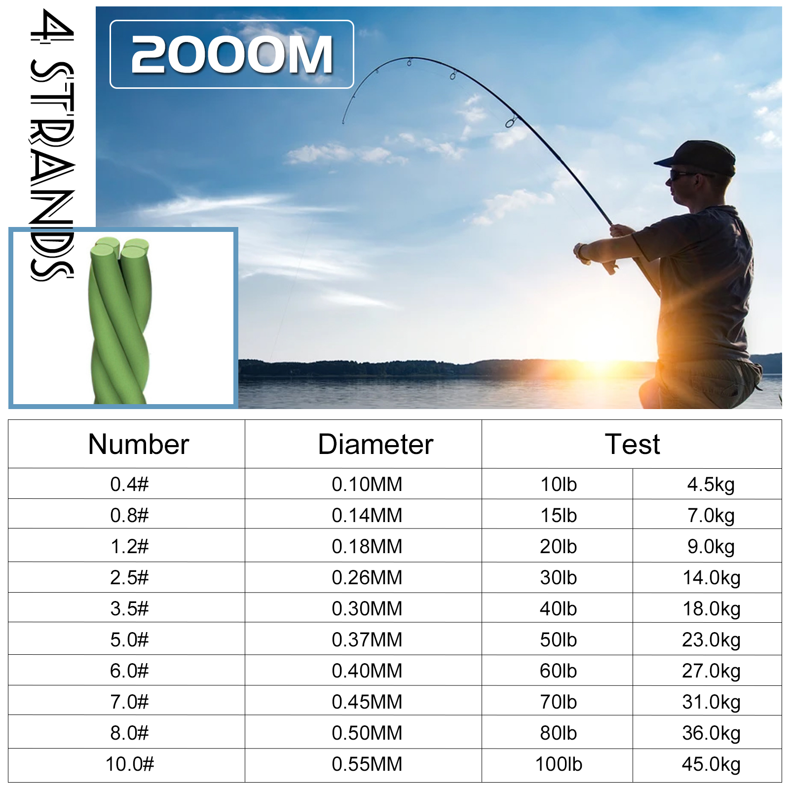 FREE FISHER Fishing Braided Line 2000m 4 Strands Multifilament 100% PE Kite Wire 10LB-100LB 0.1-0.55MM for Sea Fishing