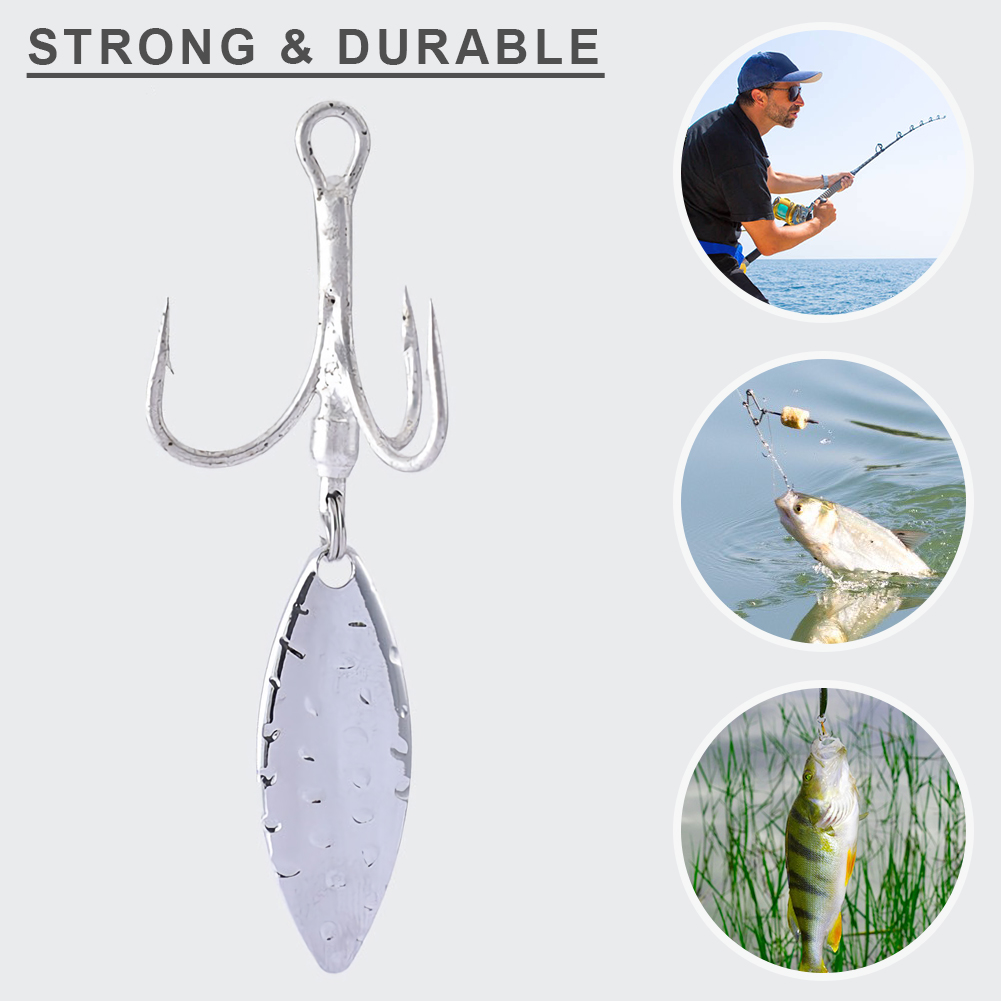 FREE FISHER 10pcs Fishing Treble Hooks with Metal Rotating Sequins Bearded Guy Artificial Spinnerbaits Buzzbait Accessories for Sea Fishing