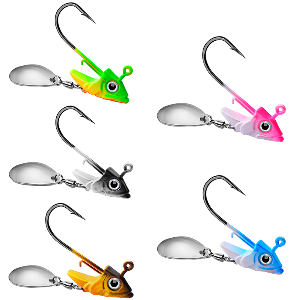 FREE FISHER 10pcs Fishing Lead Head Hooks Set 7.5g 10.5g 15g Spinnerbaits Fishhooks with Metal Sequins Lead Jigs for Saltwater/Freshwater