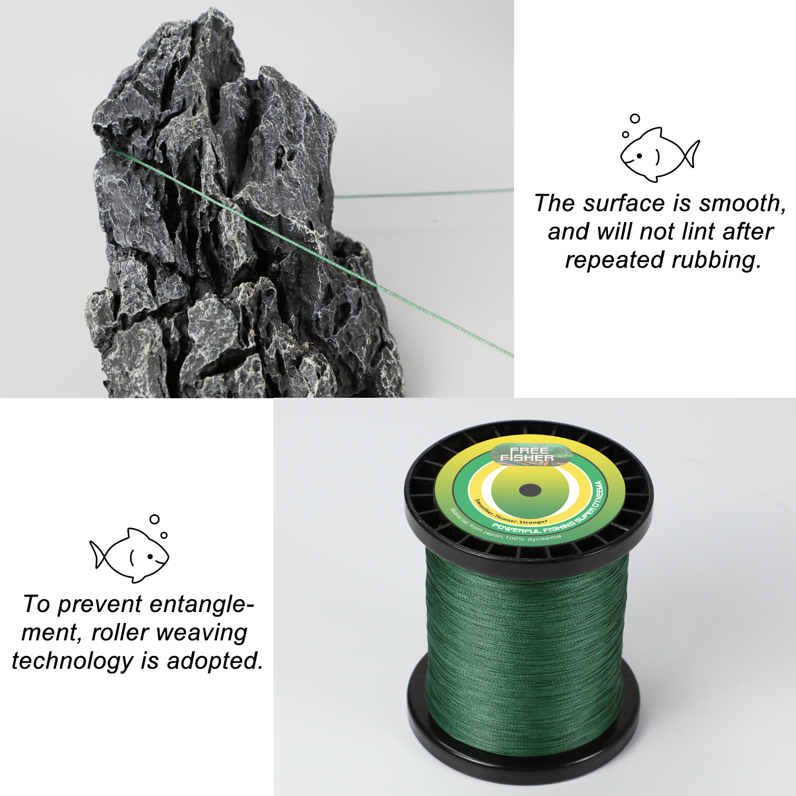 FREE FISHER Fishing Line 4 Strands 1500M Braided Line 20LB/30LB/40LB/50LB Super 100% PE Multifilament Braid Wire for Saltwater/Freshwater