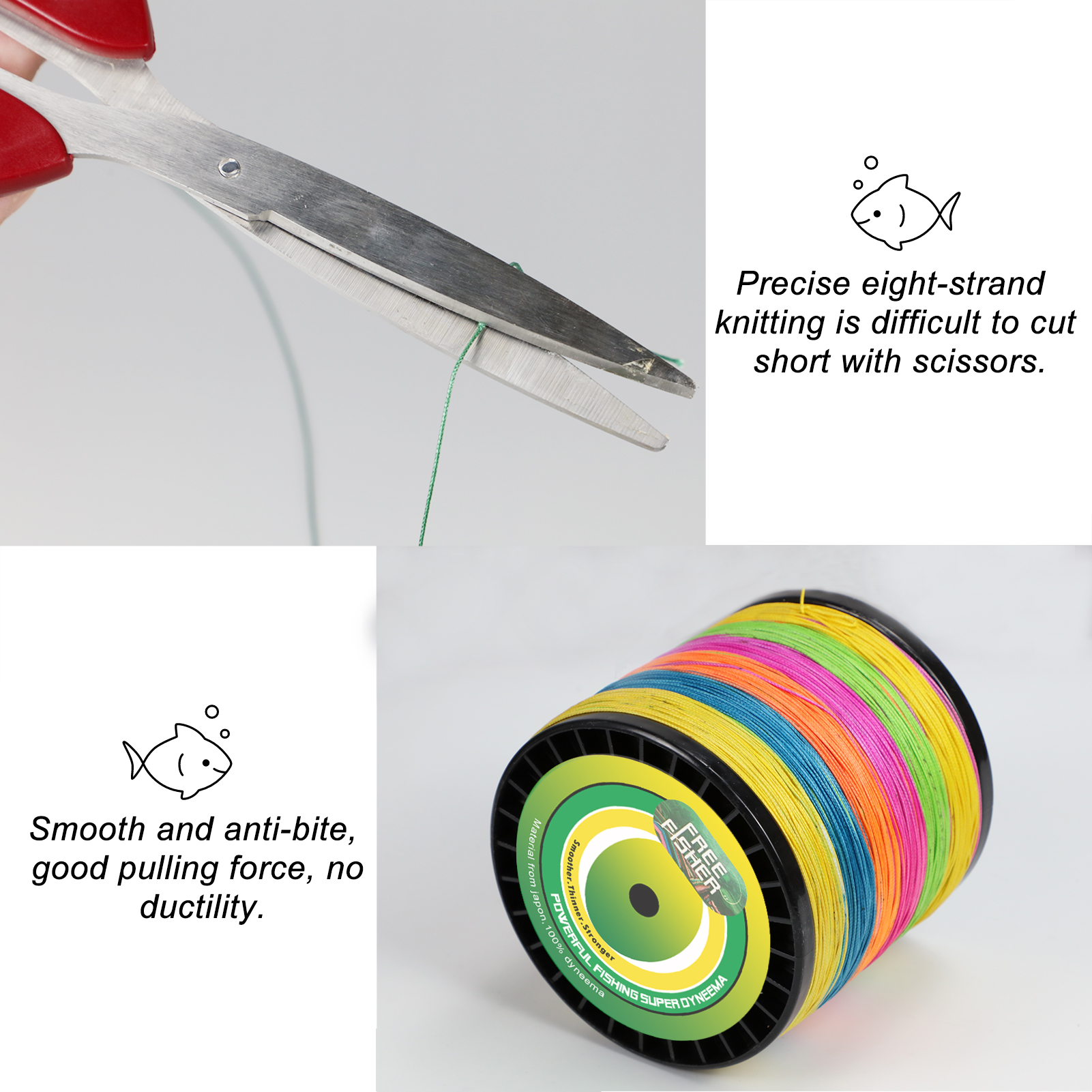 FREE FISHER 1000M PE Braided Fishing Line 8 Strands Multifilament Rope Wire 120LB 135LB 150LB Green Grey Multicolor for Sea Fishing