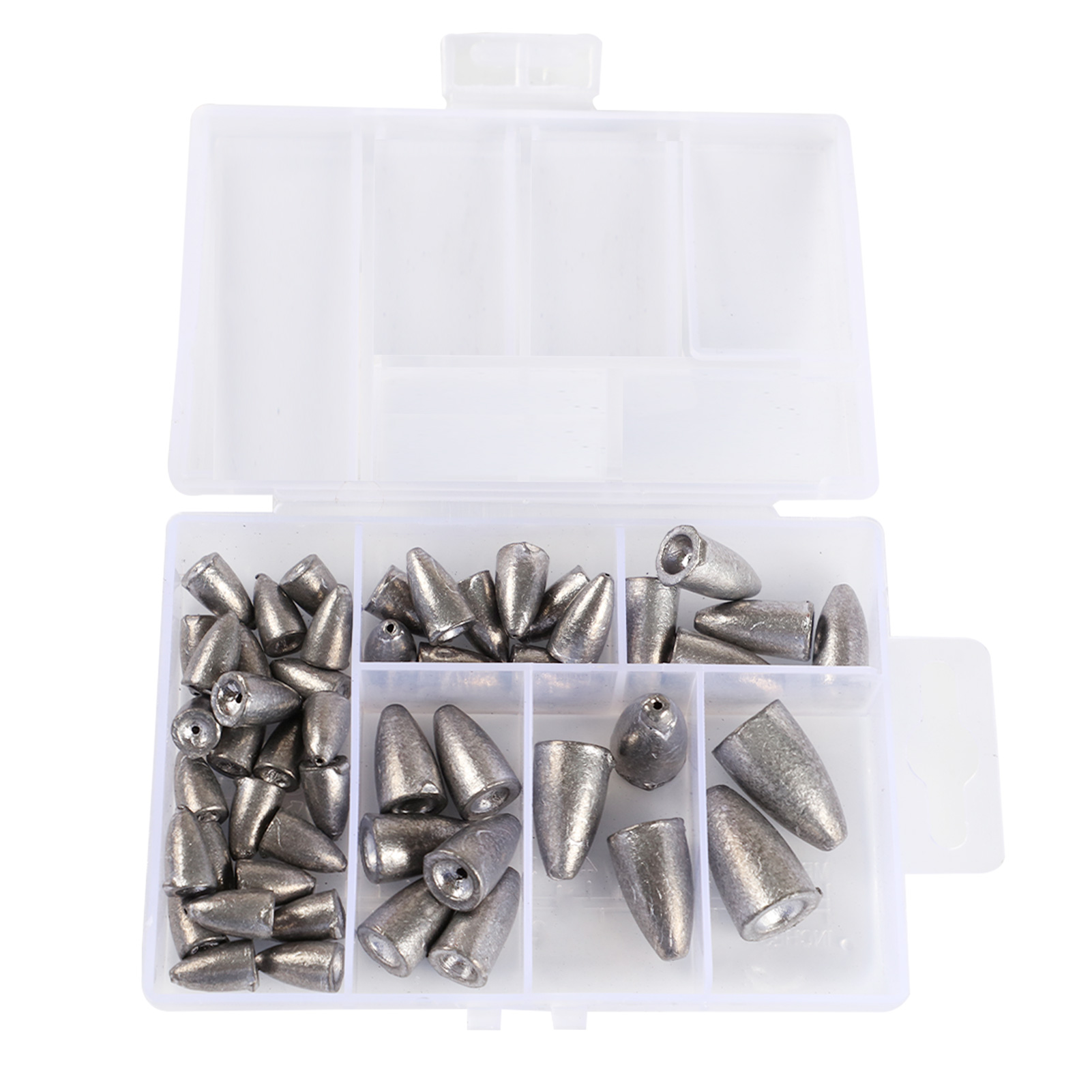 FREE FISHER 50pcs/Box Lure Bullet Plumb Lead Sinker With Box Fishing Weights Multi-Size Pendant Throwing Fishing Tackle Accessories Tools