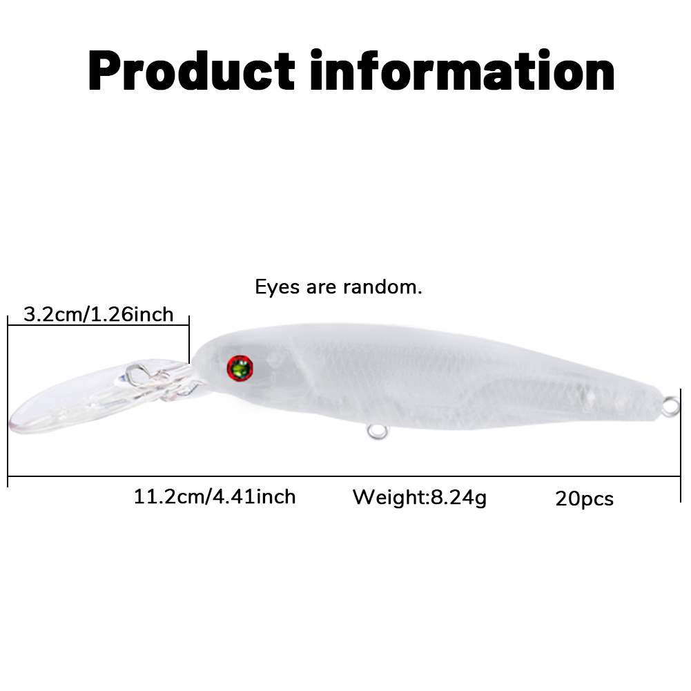 FREE FISHER 20pcs/Set Fishing Hard Lure DIY 11.2cm 8.24g Unpainted Baits Transparent Blank Minnows ABS Hard Artificial Bait Embryo with 3D Eyes