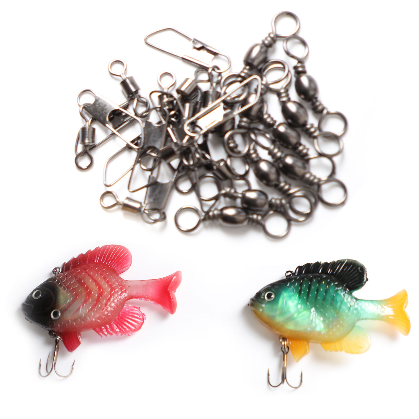 FREE FISHER Fishing Artificial Baits Set 36pcs with Clear Plastic Box Lead Fish Big Soft Wobbler Lures Stainless Steel Swivels for Carp Fishing