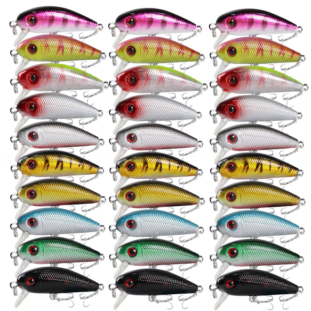 FREE FISHER Wholesale 30pcs/Lot Mini Minnow Lures 3D Eyes 44mm 3g Artificial Fishing Hard Baits with Treble Hooks for Freshwater Pesca