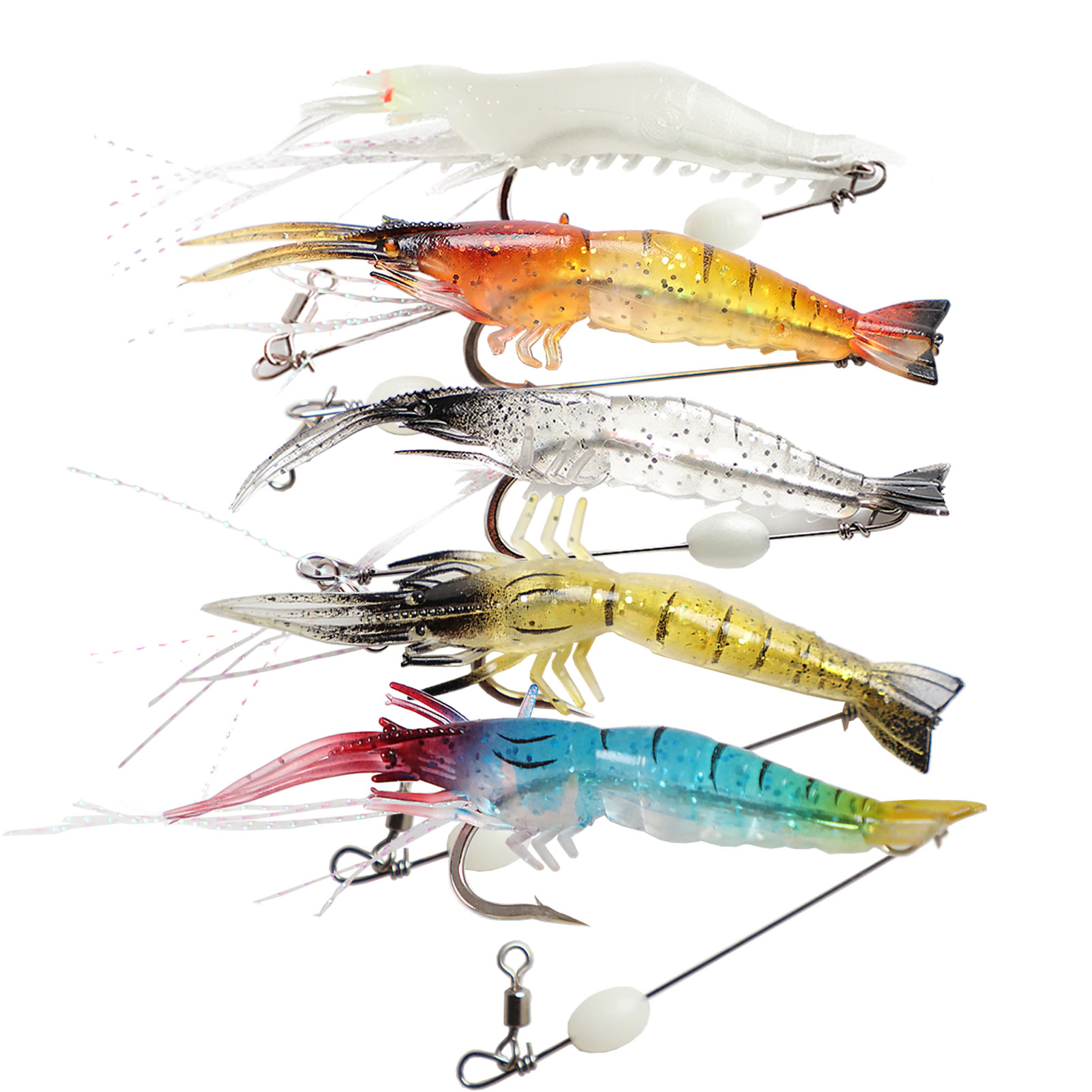FREE FISHER Fishing Baits 15Pcs Soft Shrimp Lures 9cm 5.5g Luminous Artificial Baits Silicone with Single Hook Swivel Bead Anzois Rigs