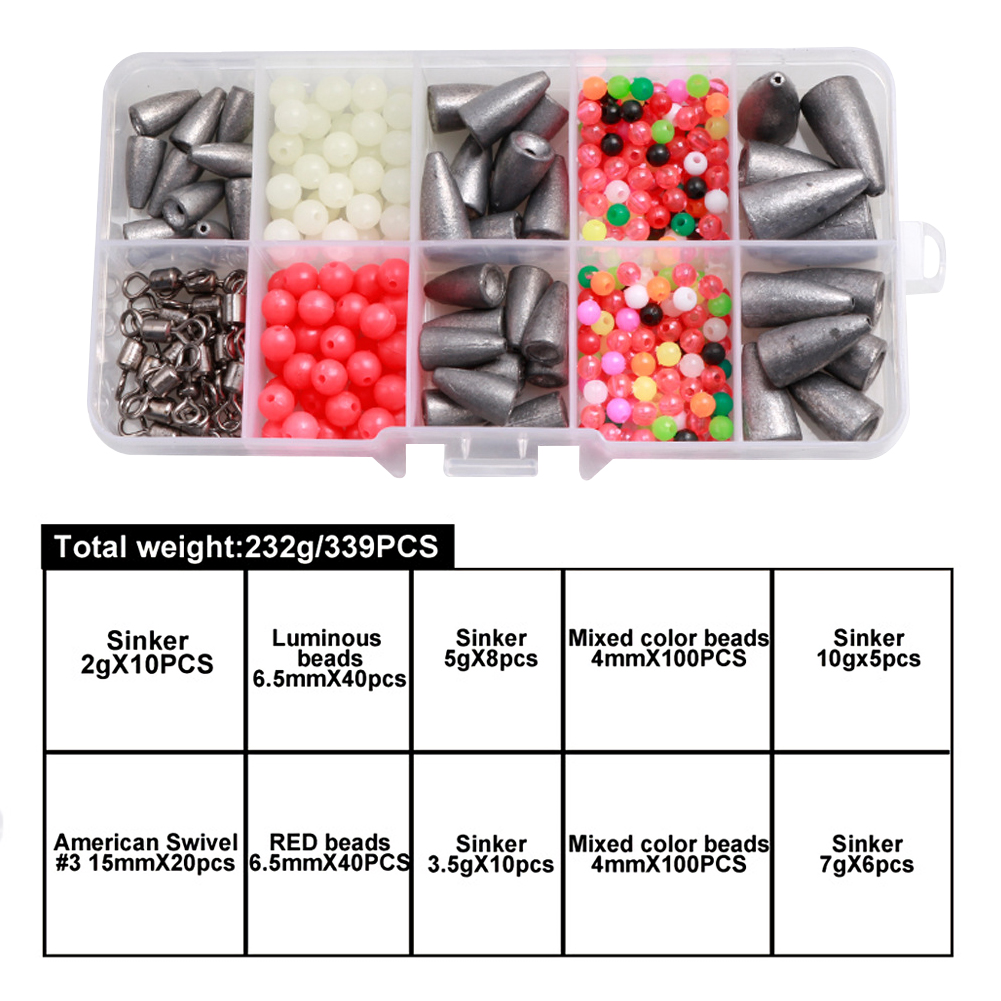 FREE FISHER Fishing Weights Set Lead Sinker Beads Jig Crank Hooks Swivels Fishing Accessories Tackle Box Kit for Sea Fishing