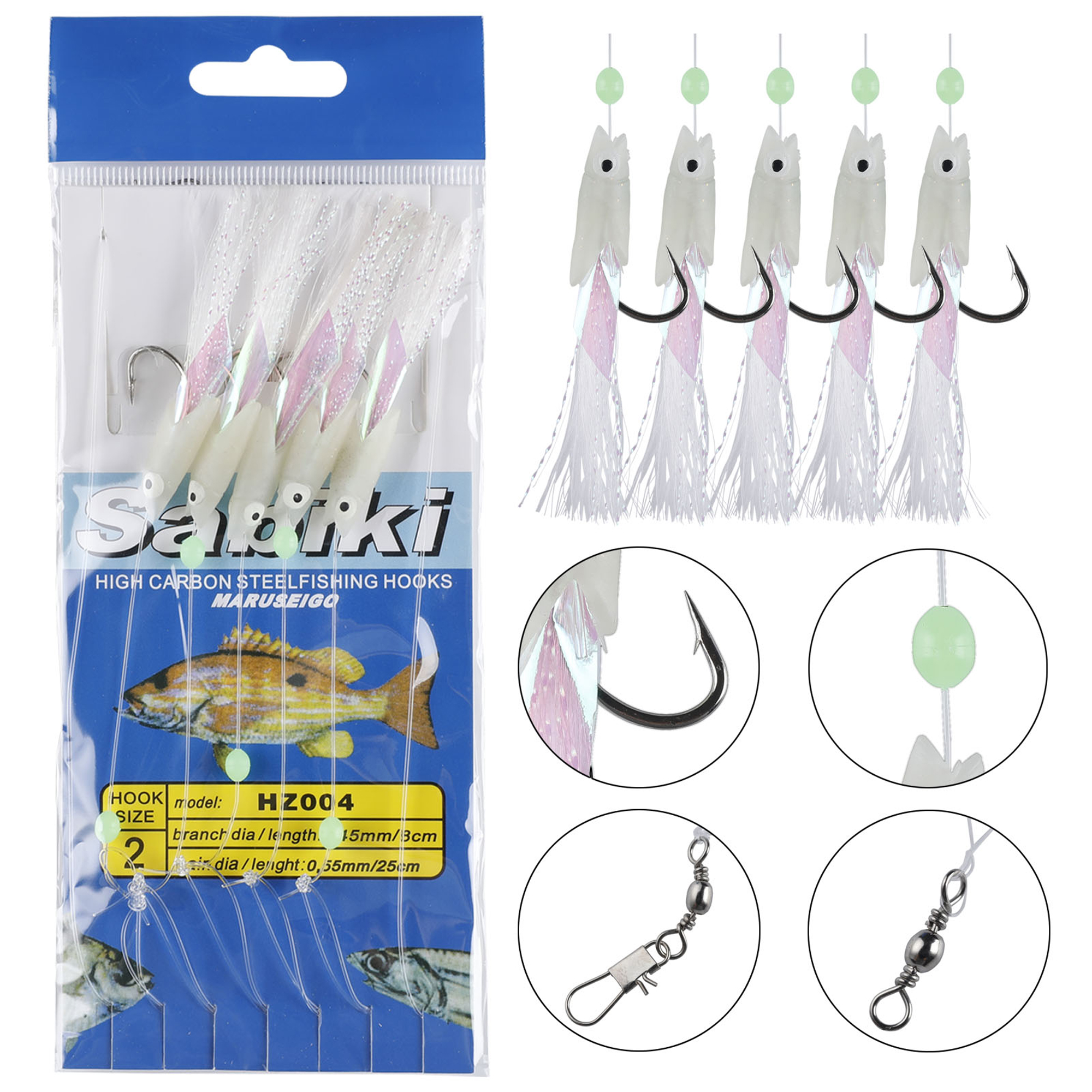 FREE FISHER Assorted 22Pcs/Pack Freshwater Fishing Lumious Fishing Bait Rigs Fish Skin/Feather Hooks String Hooks Nylon Line Swivels Beads