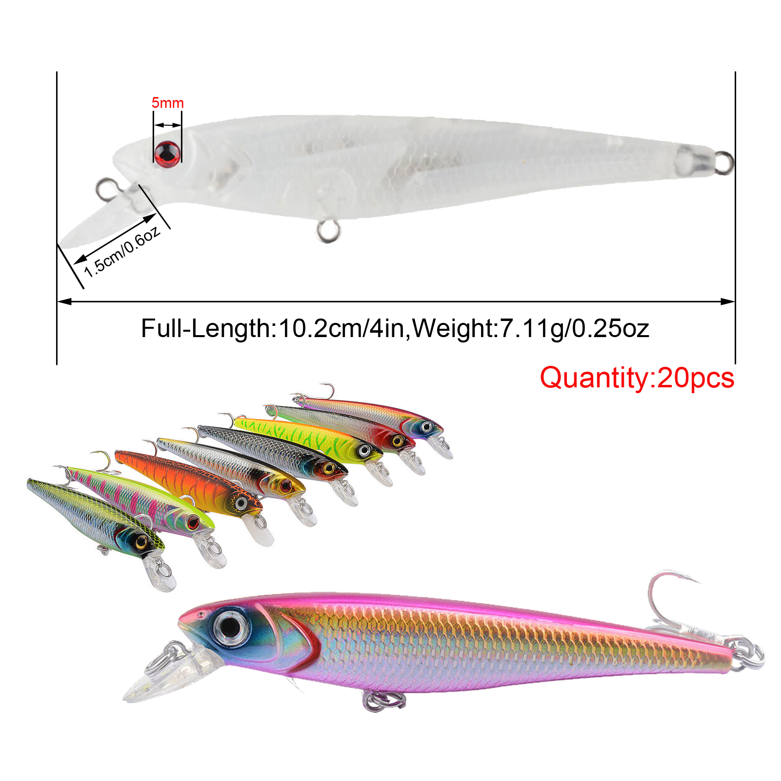FREE FISHER Wholesale 20pcs Fishing Hard Lure DIY Unpainted Baits 10cm 7g Transparent Blank Minnows ABS Hard Artificial Bait Embryo with Steel Rattles