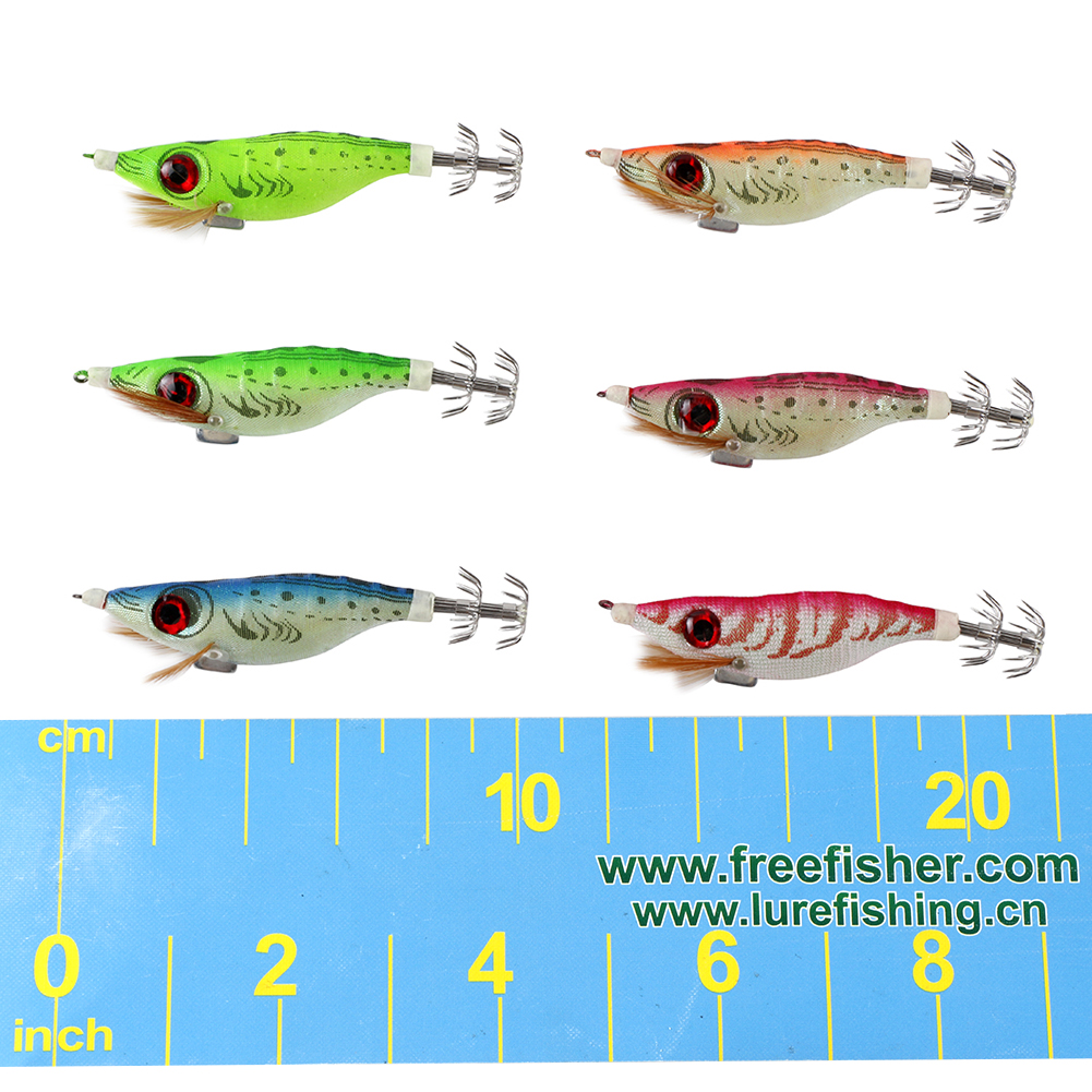 FREE FISHER Fishing Luminous Squid Wood Shrimp Lures Octopus Squids Cuttlefish Jigs Lures Spinnerbait Wood Shrimp Jig Hooks for Sea Fishing