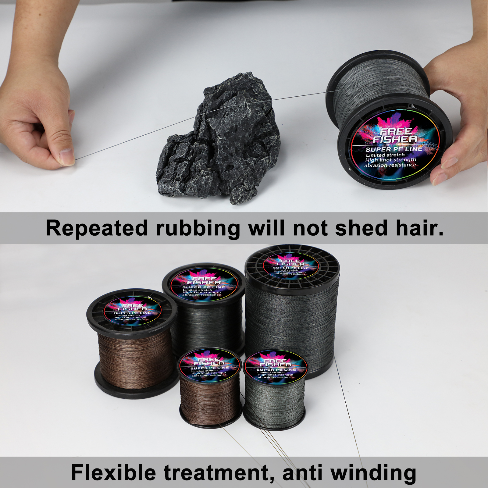 FREE FISHER Fishing Braided Line 1000m 4 Strands Multifilament 100% PE Wire 10LB-100LB 0.1-0.55MM for Saltwater/Freshwater