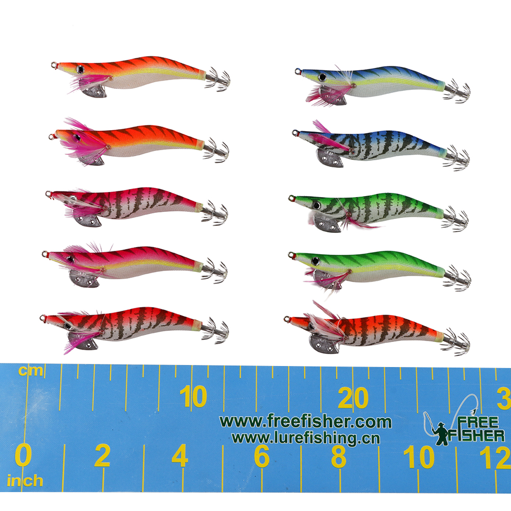 FREE FISHER Fishing Luminous Squid Wood Shrimp Lures Octopus Squids Cuttlefish Jigs Lures Spinnerbait Wood Shrimp Jig Hooks for Sea Fishing