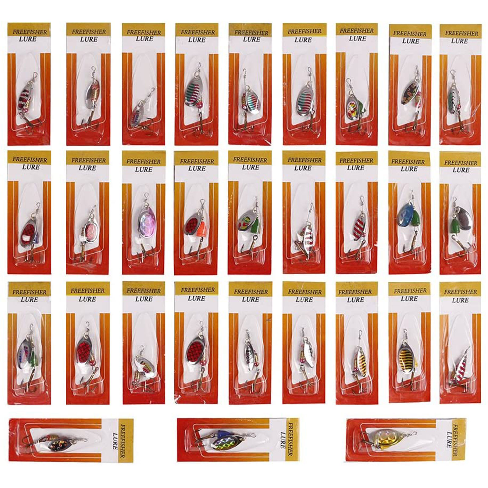 FREE FISHER 30pcs/set Assorted Metal Spinners Fishing Lures Spoon Crankbait Spinnerbaits Laser Sequins with Treble Hooks for Bass Pike Trout