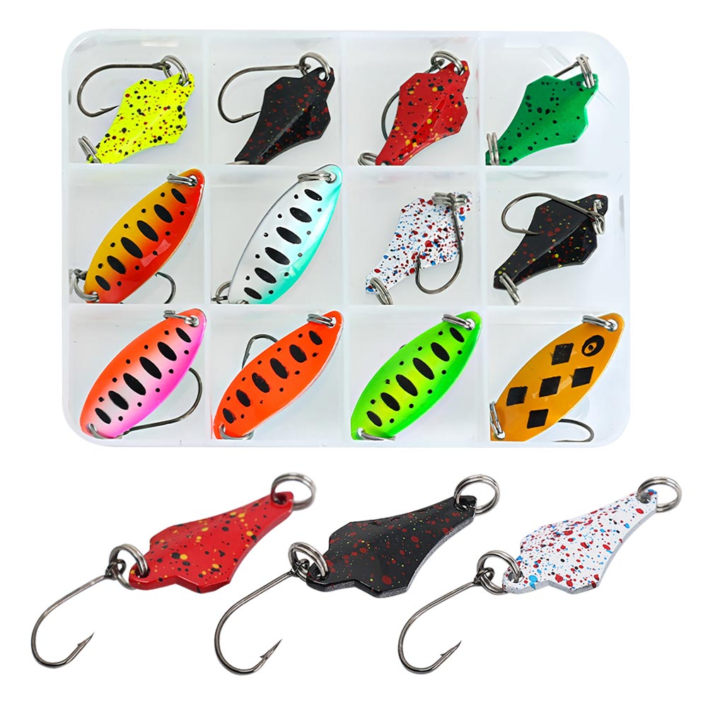 FREE FISHER Fishing Trout Bait Metal Spoon Lures Wobbler Casting Jigging Artificial Laser Spinner Baits Set Horsemouth Sequins with Fishing Tackle Box