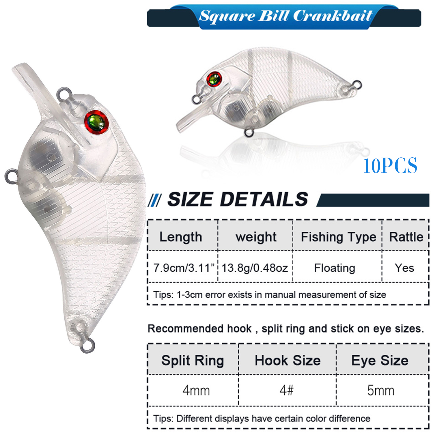 FREE FISHER Fishing Blank Lures Set 10pcs/Lot Unpainted Baits Minnows Crankbaits Pencil Lures Clear Naked Bait Embryo with Ring Eyes