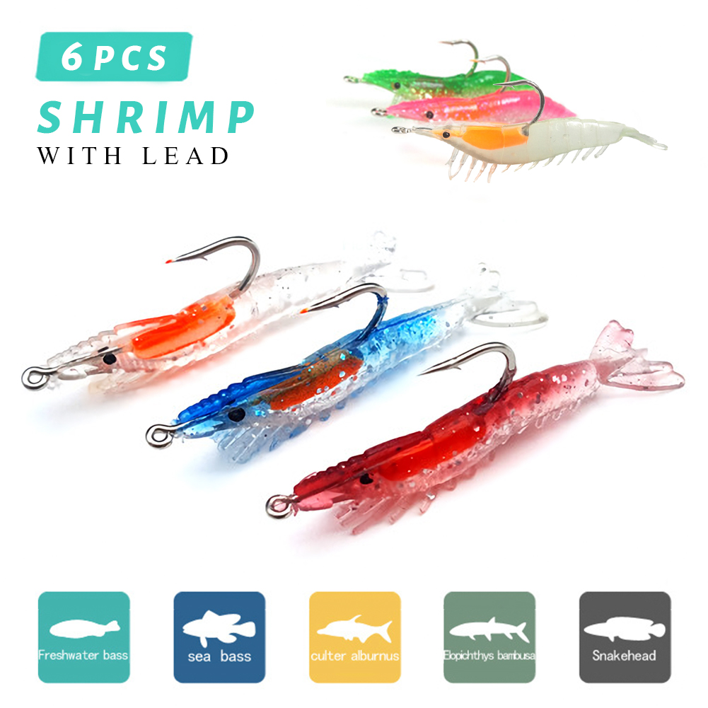 FREE FISHER Luminous Shrimp 3g 6cm Fishing Soft Lead Baits 9.5cm 10g Prawn with Sharp Hook Fishy Smell Wobblers Artificial Lures for Carp Fishing