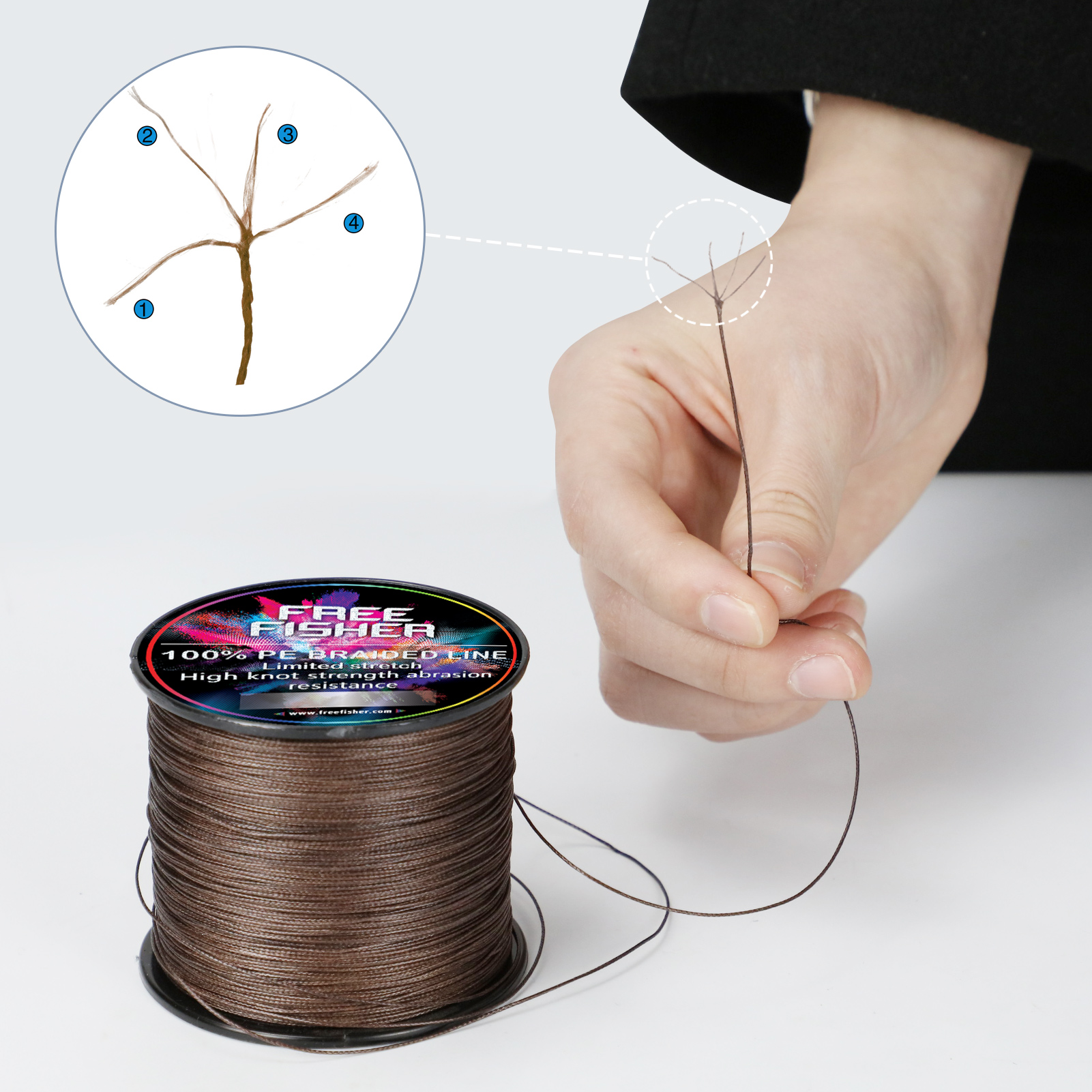 FREE FISHER 300M Fishing Line 4 Strands Braided Wire Multifilament 100% PE Line 10-100LB 0.1-0.55MM for Saltwater/Freshwater